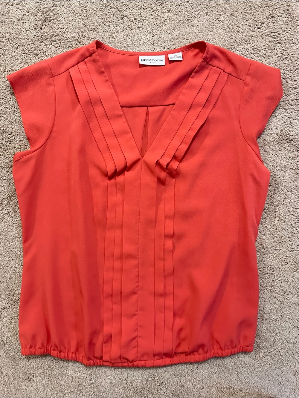 S petite Liz Claiborne Coral Red Pleated V-Neck Women’s Top